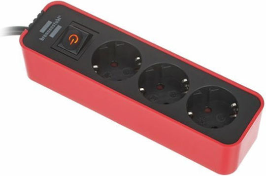 Brennenstuhl Ecolor Power Strip 3 Positions with Switch and Cable 1.5m Red