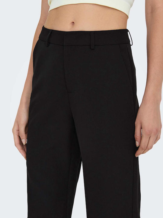 Only Women's High Waist Fabric Trousers in Wide Line Black