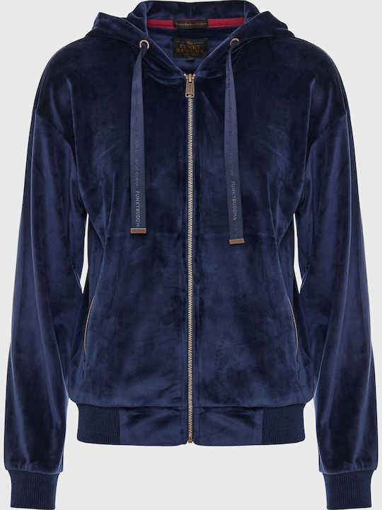 Long Women's Sweatshirt Jacket Velvet Hooded Blue