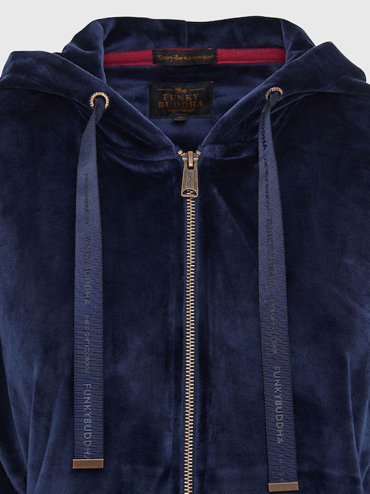 Long Women's Sweatshirt Jacket Velvet Hooded Blue
