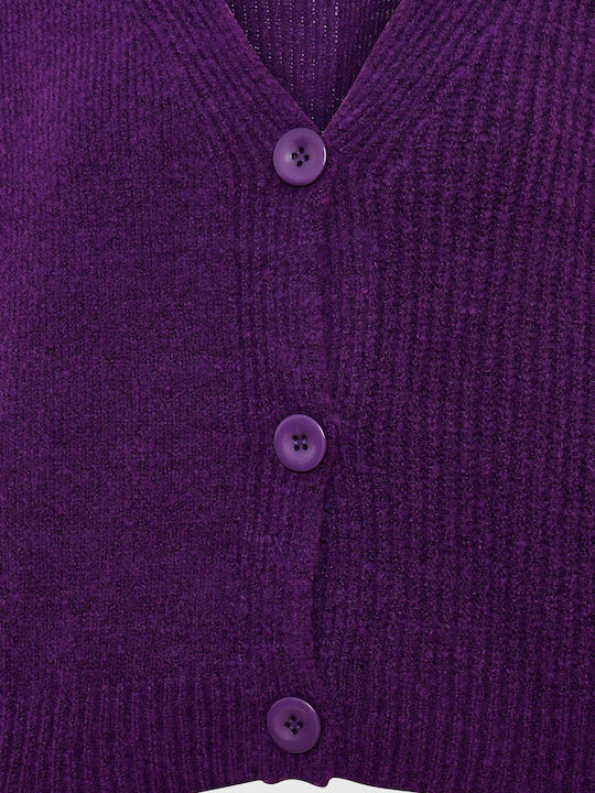 Women's Knitted Cardigan with Buttons Purple