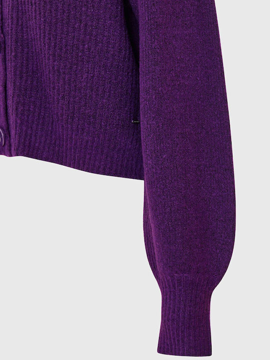 Women's Knitted Cardigan with Buttons Purple
