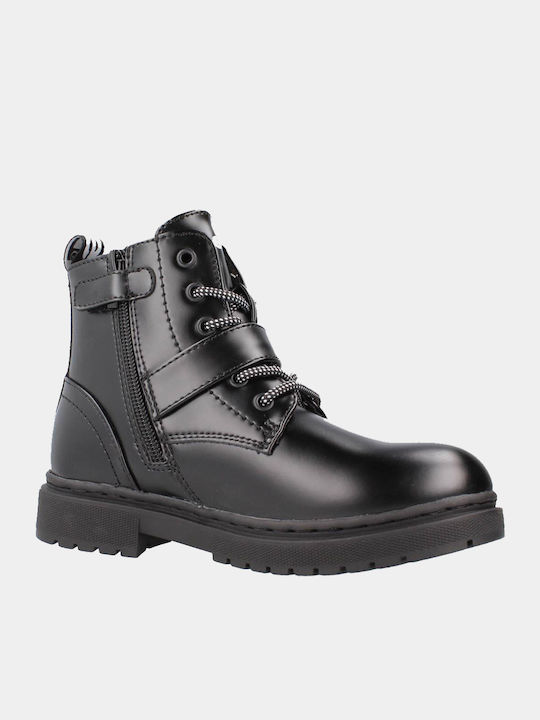 Shera Sneakers Leather Kids Boots with Laces Black