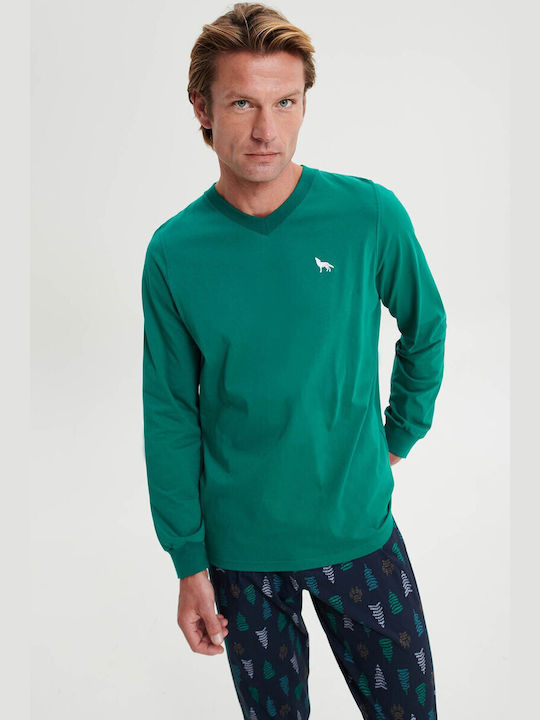 Vamp Men's Winter Cotton Pajamas Set Green