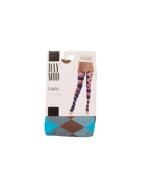 Tights 70 Denim geometric shapes LAYLA-Pink