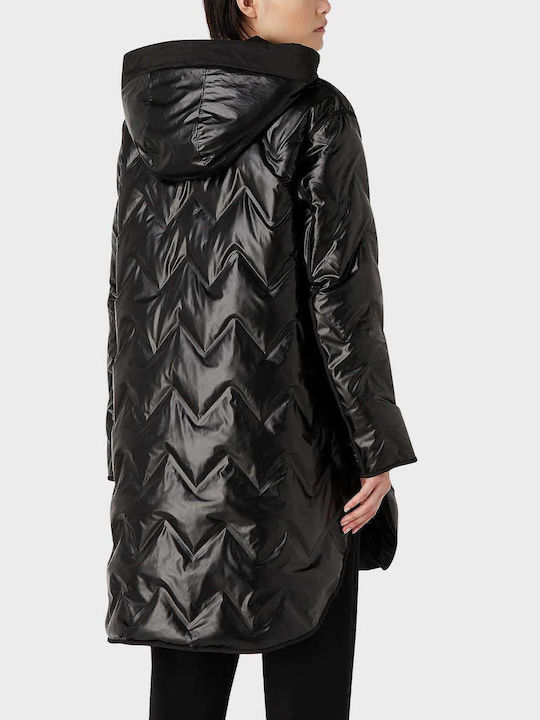 Emporio Armani Women's Midi Coat with Buttons and Hood Black