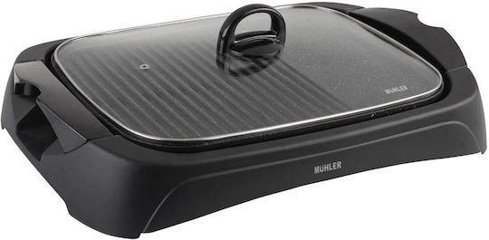 Muhler Tischplatte Elektrogrill Glatte und Geriffelte Platte 1800W mit Deckel und einstellbarem Thermostat 40cmx30cmcm