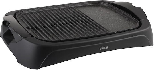 Muhler Tischplatte Elektrogrill Glatte und Geriffelte Platte 1800W mit Deckel und einstellbarem Thermostat 40cmx30cmcm