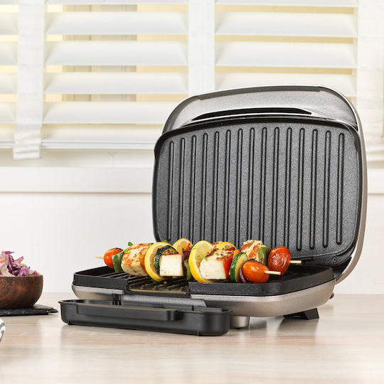Petra Electric Tabletop Electric Grill Ribbed Plate 1000W with Lid 26cmx16cmcm