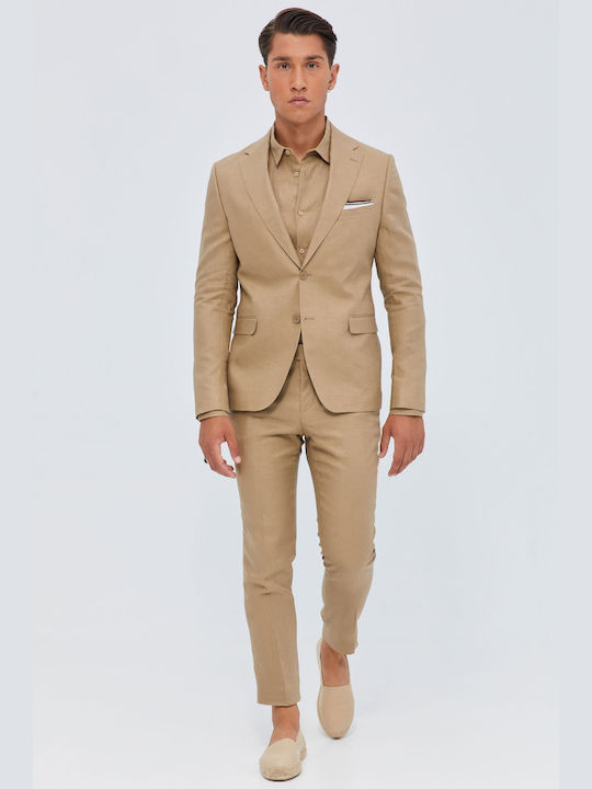 Aristoteli Bitsiani Men's Summer Suit Slim Fit Beige