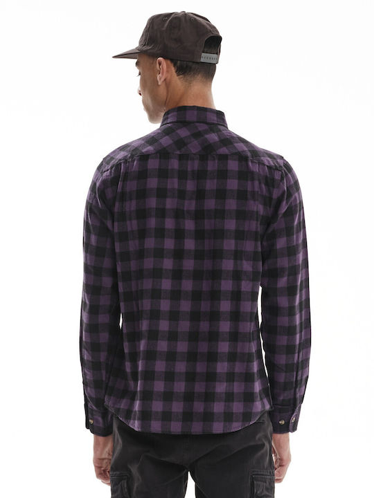Long-sleeved Flannel Shirt Checked Purple