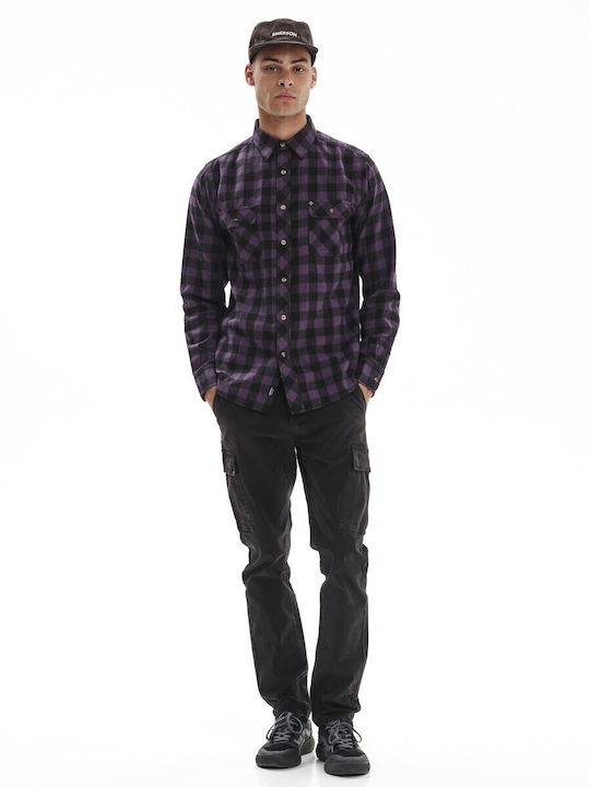 Long-sleeved Flannel Shirt Checked Purple