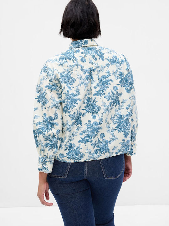 GAP Women's Floral Long Sleeve Shirt Blue