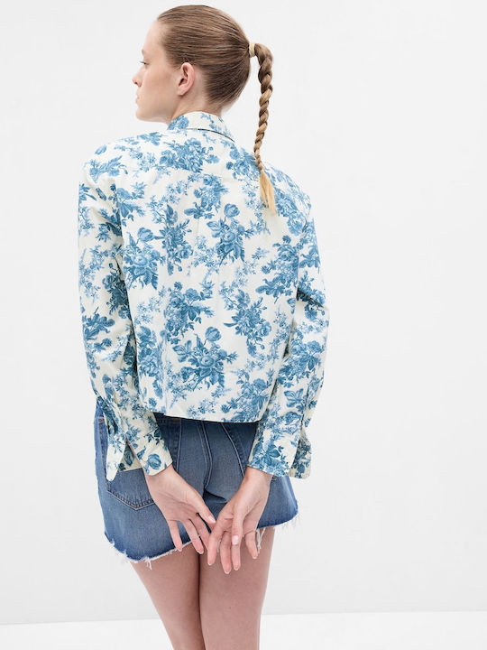 Langärmelig Damen Hemd Blau Blumen