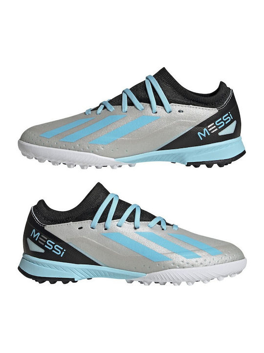 X Crazyfast Messi 3 TF Ghete De Fotbal Pentru Copii Cu Talpă Cu Crampoane Argintii