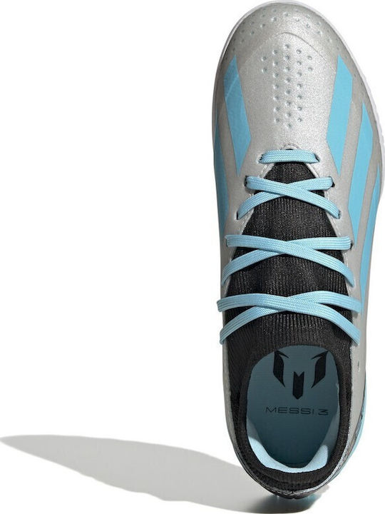 X Crazyfast Messi 3 TF Ghete De Fotbal Pentru Copii Cu Talpă Cu Crampoane Argintii