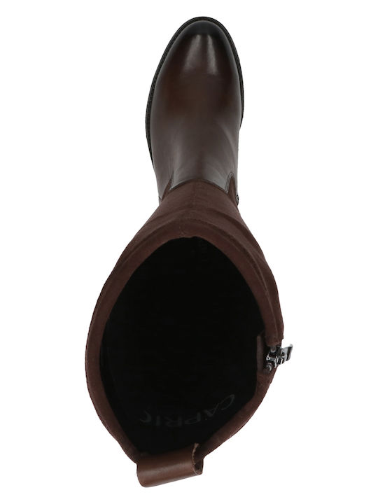 Leather Riding Boots with Zipper Brown