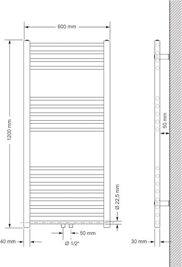 ECD Germany Релса за кърпи за Баня 600x1200 Бяла