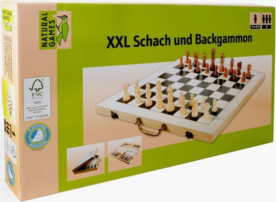 Natural Games Backgammon/Chess Wood with Checkers & Pawns 43.5x21.5cm