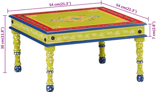 Square Side Coffee Table Made of Solid Green Wood W54xL54xH30cm