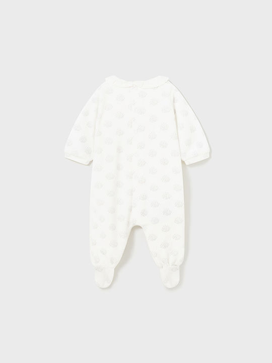 Mayoral Baby Bodysuit Set Long-Sleeved Velvet Ecru