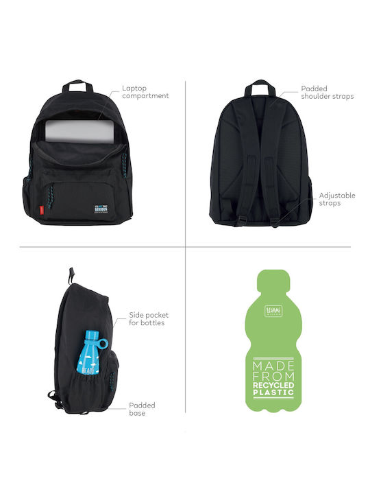 Legami Milano Schulranzen Rucksack Junior High-High School Schwarz mit Flaschenhalter 32Liter
