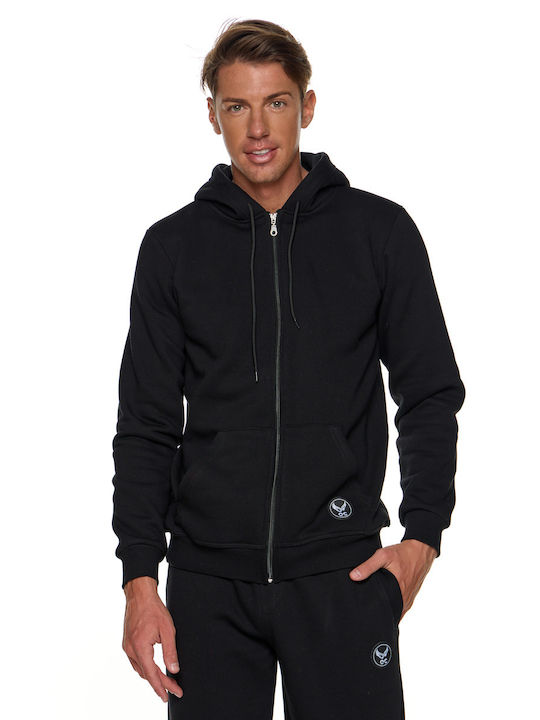 Bodymove Herren Sweatshirt Jacke mit Kapuze und Taschen Schwarz