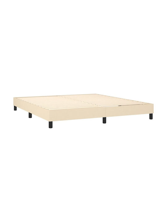 Double Bed Mattress Base Upholstered with Fabric Beige with Slats & Mattress 160x200cm