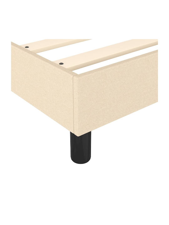 Double Bed Mattress Base Upholstered with Fabric Beige with Slats & Mattress 160x200cm