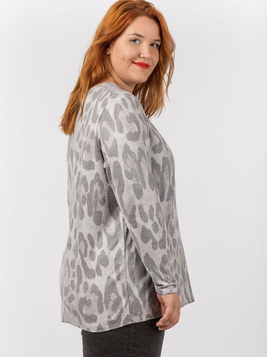 Jucita Bluza de Damă Mânecă lungă Animal Print Gri