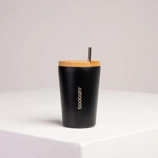 Boobam Cup Lite Ποτήρι Θερμός Ανοξείδωτο 350ml Μαύρο με Καλαμάκι