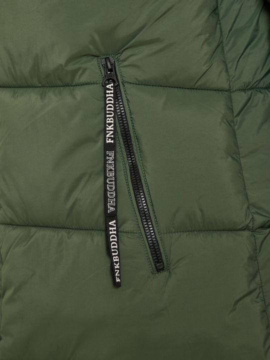 Women's Short Puffer Jacket for Winter with Hood Green