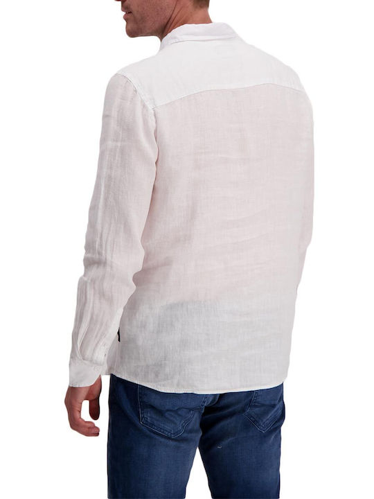 Carsjeans Men's Shirt Long Sleeve Linen White