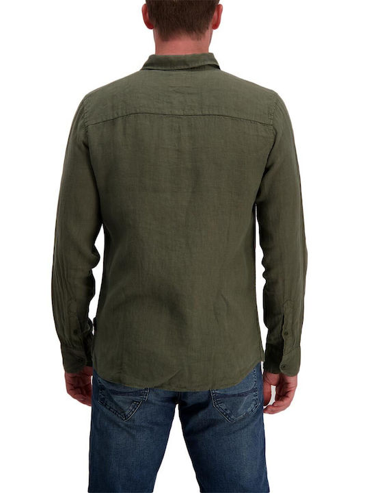 Carsjeans Men's Shirt Long Sleeve Linen Green