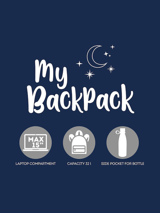 Legami Milano Schulranzen Rucksack Junior High-High School Blau mit Flaschenhalter 32Liter