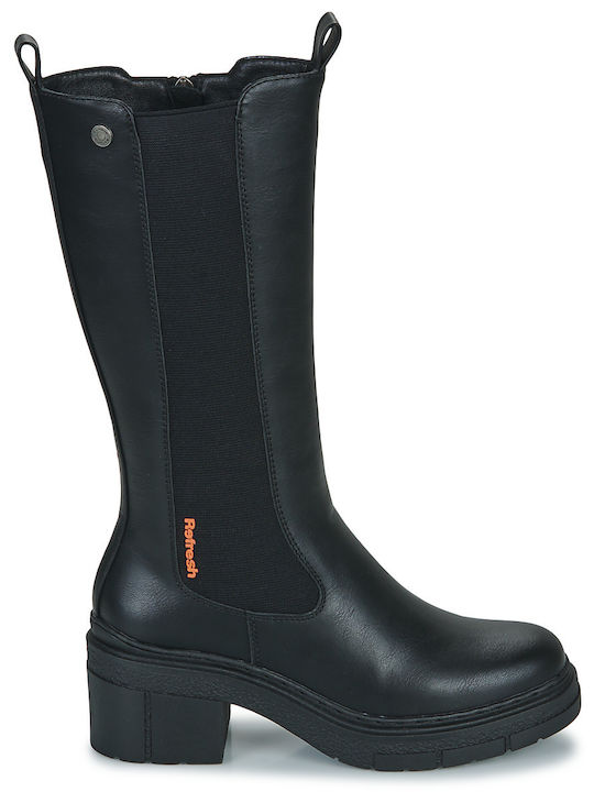 Synthetic Leather Medium Heel Women's Boots with Zipper / Rubber Black