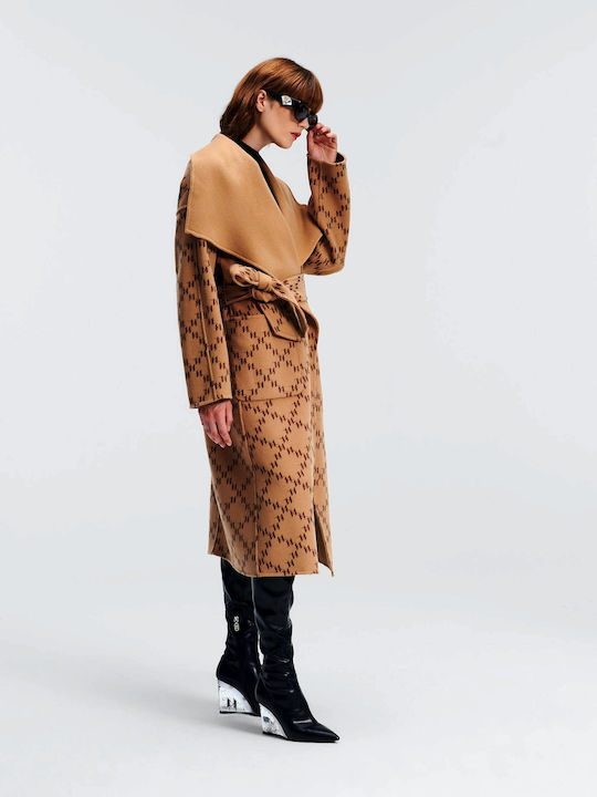 Karl Lagerfeld Women's Midi Coat with Buttons Brown