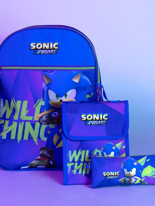 Sonic Sonic Prime Раница + Кутия за Храна + Ученическа Раница Тип Основно Клас Лилава с Джоб за Бутилка