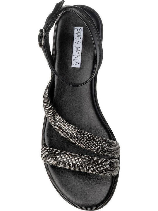 Leder Flache Sandalen für Damen in Schwarz Farbe