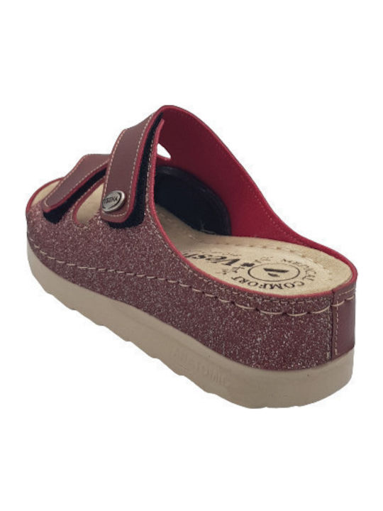 Leather Women's Flat Sandals Anatomic in Burgundy Color