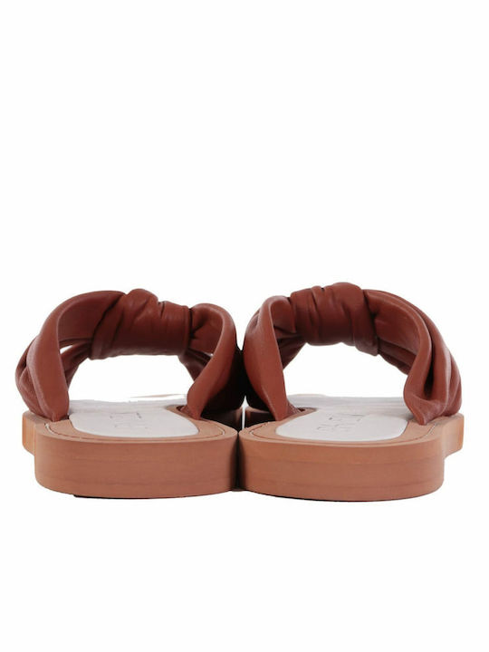 Favela Leather Women's Flat Sandals in Tabac Brown Color