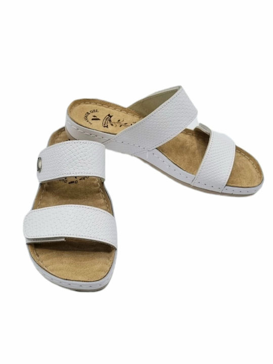 Vesna Leather Women's Flat Sandals Anatomic in White Color