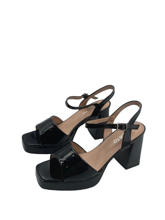 Step Shop Sandale dama din Lac in Culorea Negru