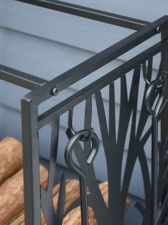 HomCom Μεταλλικό Ράφι Αποθήκευσης Ξύλων 46x29x70cm Μαύρο