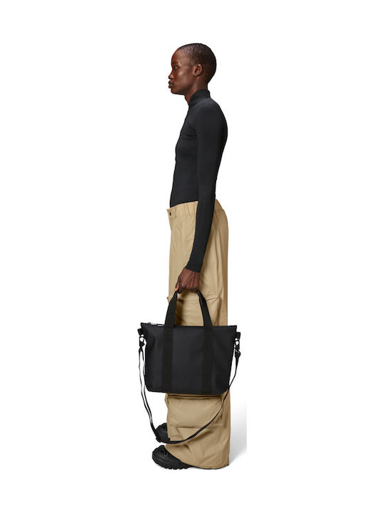 Rains Tote Bag Micro Fabric Shopping Bag in Black Color