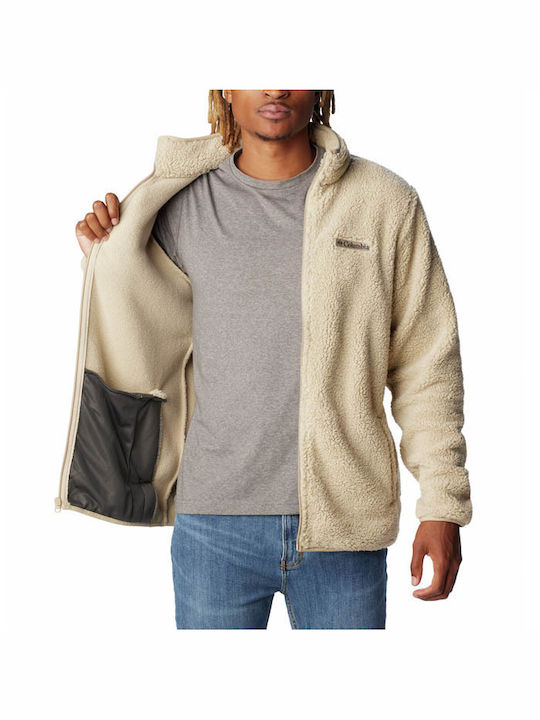Men's Fleece Cardigan with Zipper Beige