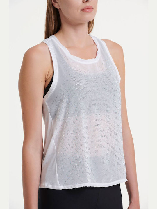 SugarFree Bluză Sportivă pentru Femei Fără mâneci cu Transparent Albă