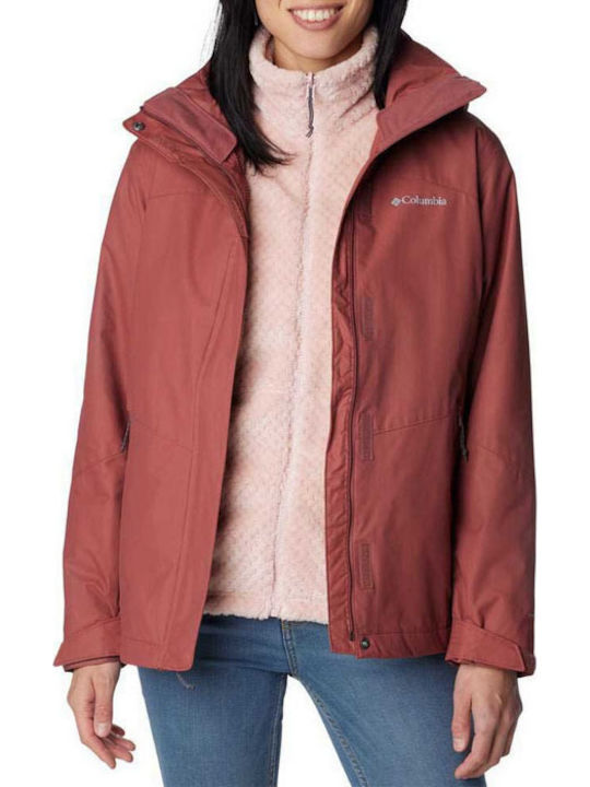 Bugaboo II Fleece Interchange 3 In 1 Women's Short Lifestyle Jacket for Winter with Hood Beetroot