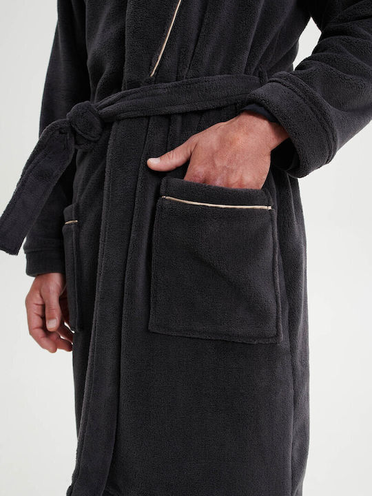 Vamp Χειμερινή Ανδρική Ρόμπα Fleece Γκρι