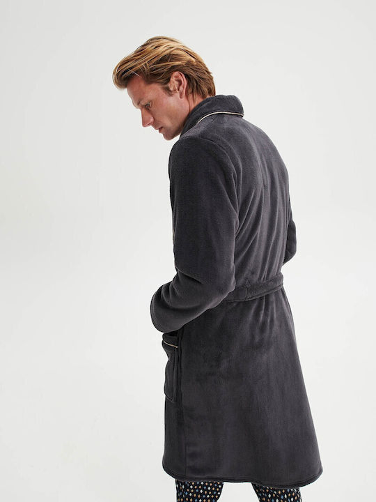 Vamp Χειμερινή Ανδρική Ρόμπα Fleece Γκρι